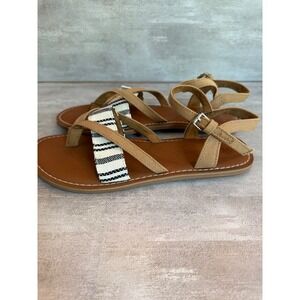 TOMS Women's Sandals Woven Strappy‎ Ankle Buckle Thong Brown Beige Size W8